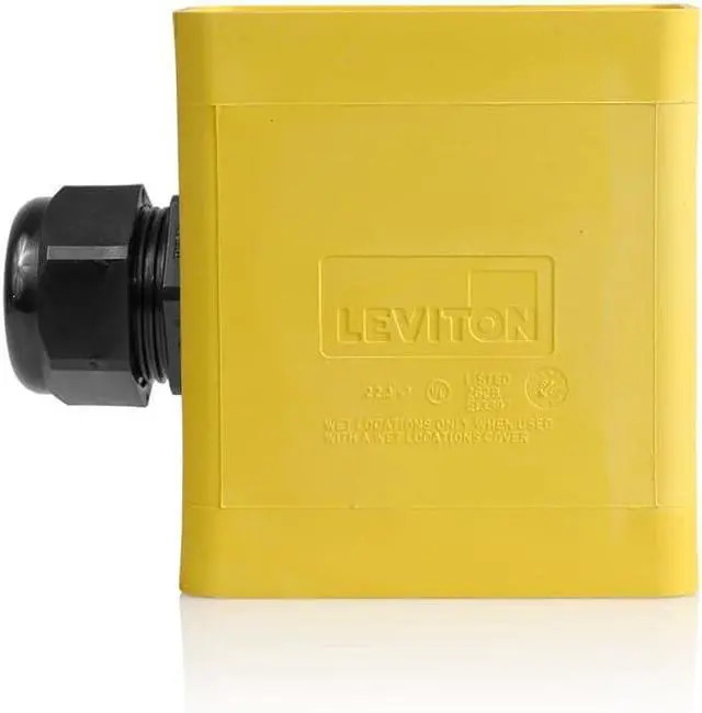 Main image of Leviton 3099-2Y Portable Outlet Box, Sing-Gang, Extra Deep, Pendant Style with Cable Diameter 0.590-Inch, 1.000-Inch, Yellow