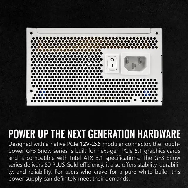 Alt view image 6 of 6 - Thermaltake Toughpower GF3 Snow Edition 1200W 80+ Gold Full Modular SLI/Crossfire Ready ATX 3.0 Power Supply PCIe Gen.5 600W 12VHPWR Connector Included PS-TPD-1200FNFAGU-N 10 Year Warranty