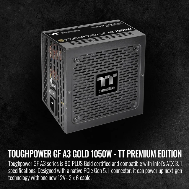 Alt view image 2 of 6 - Thermaltake Toughpower GF A3 1050W, True 600W 12V-2x6 Connectors on PSU & NVIDIA RTX 50 Series, ATX 3.1/PCI-E 5.1, 80+ Gold, SLI/Crossfire Ready Power Supply, PS-TPD-1050FNFAGU-L, 10 Year Warranty