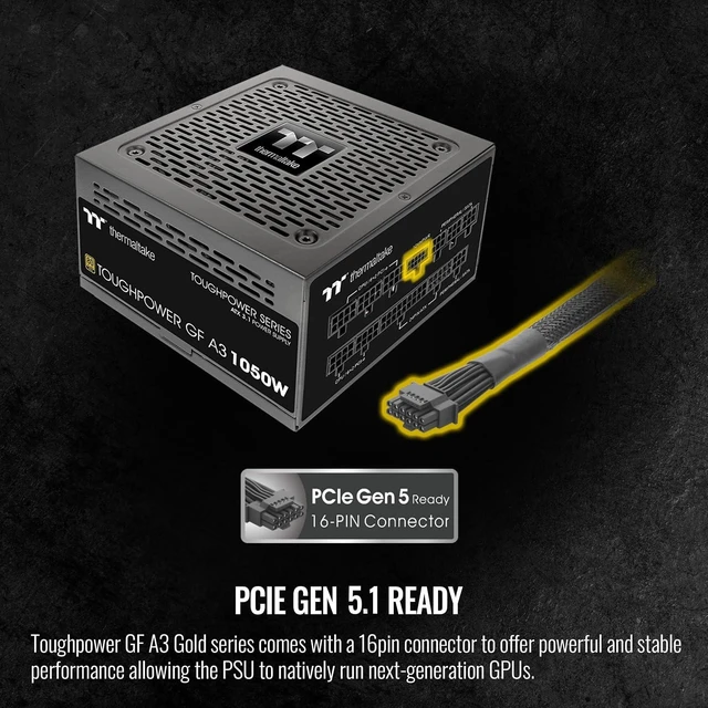 Alt view image 4 of 6 - Thermaltake Toughpower GF A3 1050W, True 600W 12V-2x6 Connectors on PSU & NVIDIA RTX 50 Series, ATX 3.1/PCI-E 5.1, 80+ Gold, SLI/Crossfire Ready Power Supply, PS-TPD-1050FNFAGU-L, 10 Year Warranty