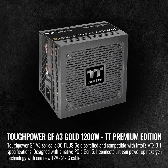 Alt view image 2 of 6 - Thermaltake Toughpower GF A3 1200W, True 600W 12V-2x6 Connectors on PSU & NVIDIA RTX 50 Series, ATX 3.1/PCI-E 5.1, 80+ Gold, SLI/Crossfire Ready Power Supply, PS-TPD-1200FNFAGU-L, 10 Year Warranty