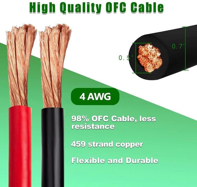 Alt view image 2 of 7 - 4 Gauge Battery Cable Copper Wire, 5FT Red+5FT Black 4 AWG Welding Cable Standard USA OFC Wire for Automotive, Battery, Solar, Marine and Generator