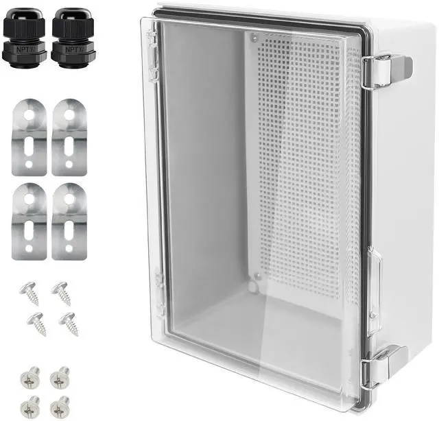 Main image of LeMotech Junction Box, Hinged Cover Stainless Steel Latch ABS Plastic IP67 Waterproof, Outdoor Electrical Enclosure with Mounting Plate, Project Box for Electronics, 11.8"x7.7"x5.2", Grey