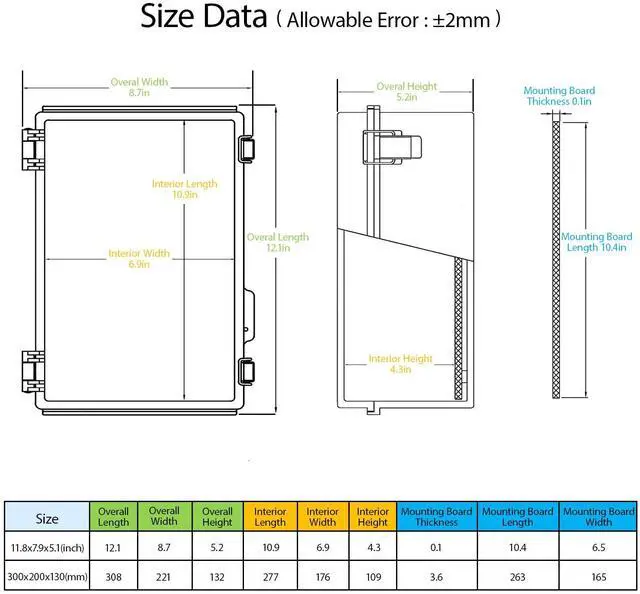 Alt view image 2 of 7 - LeMotech Junction Box, Hinged Cover Stainless Steel Latch ABS Plastic IP67 Waterproof, Outdoor Electrical Enclosure with Mounting Plate, Project Box for Electronics, 11.8"x7.7"x5.2", Grey