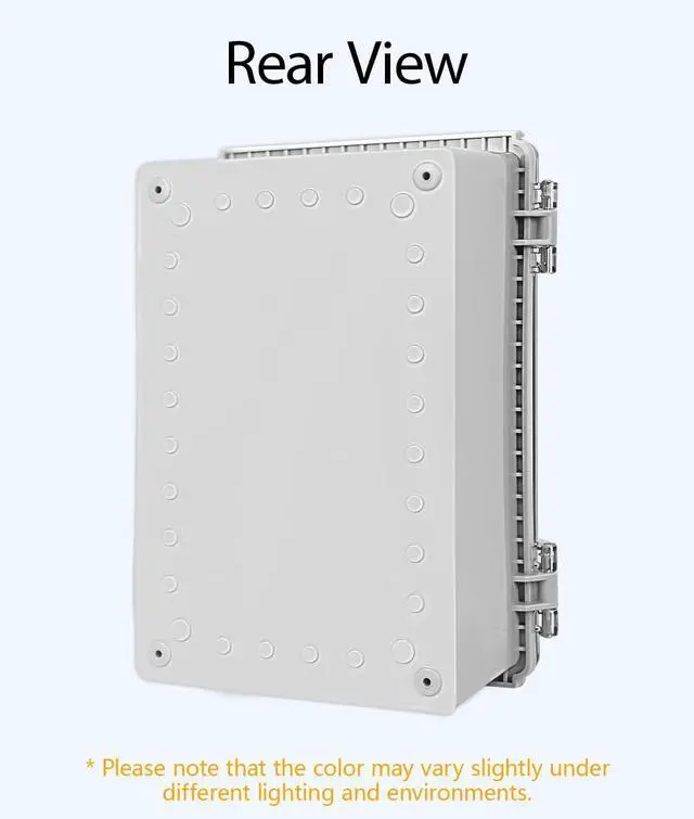 Alt view image 6 of 7 - LeMotech Junction Box, Hinged Cover Stainless Steel Latch ABS Plastic IP67 Waterproof, Outdoor Electrical Enclosure with Mounting Plate, Project Box for Electronics, 11.8"x7.7"x5.2", Grey