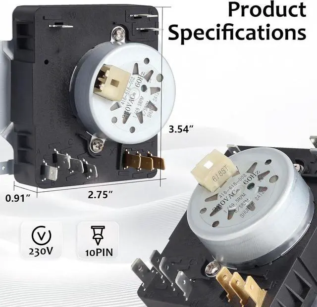 Alt view image 4 of 7 - W10185982 Dryer Timer Control, 230V 10-Pin Replacement Part, Compatible with Whirlpool Maytag WED4815EW1 WED5100VQ1, 3.54 x 2.75 x 0.91 cm