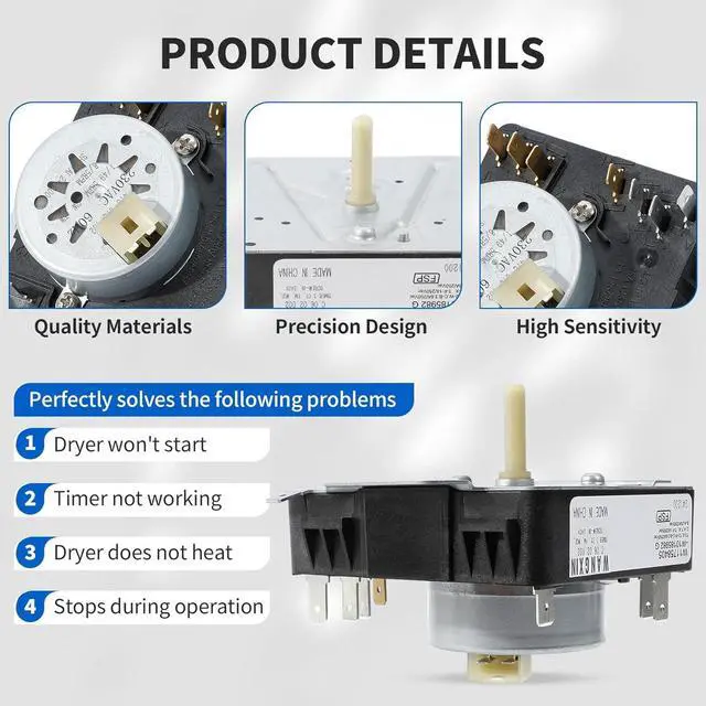 Alt view image 5 of 7 - W10185982 Dryer Timer Control, 230V 10-Pin Replacement Part, Compatible with Whirlpool Maytag WED4815EW1 WED5100VQ1, 3.54 x 2.75 x 0.91 cm