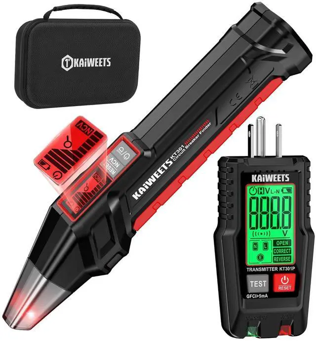 Main image of KAIWEETS Circuit Breaker Finder with LCD Display, GFCI Outlet Tester, Electrical Circuit Tracer Tool with NCV Test & Flashlight, Includes Carrying Case - KT301