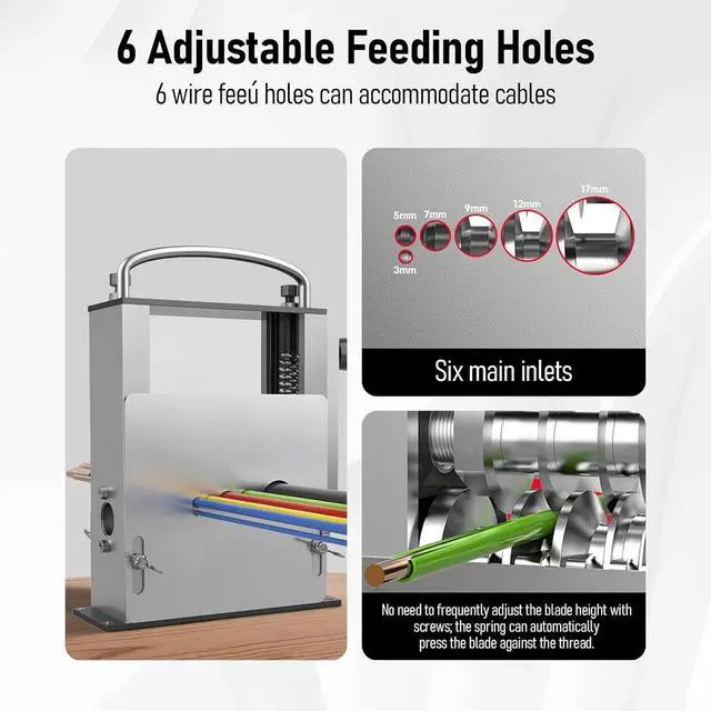 Alt view image 3 of 7 - cjc Wire Stripper Machine, Manual & Drill Powered Wire Stripping Machine for 0.12"-0.67" Scrap Wires, 6-Channel Wire Peeling Tool with 5 Blades for Efficient Copper Cable Stripping