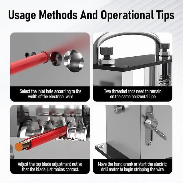 Alt view image 5 of 7 - cjc Wire Stripper Machine, Manual & Drill Powered Wire Stripping Machine for 0.12"-0.67" Scrap Wires, 6-Channel Wire Peeling Tool with 5 Blades for Efficient Copper Cable Stripping