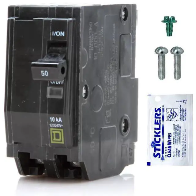 Main image of Square D Qo250 Circuit Breaker Kit, Genuine 50 Amp Bipolar, 120/240V AC, 10Ka Ic, Plug-In Assembly For Load Centers And Qo Panels, Visi-Trip Indicator, New Replacement Part