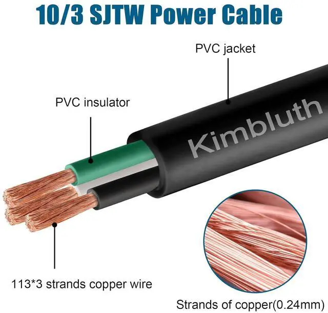 Alt view image 2 of 7 - 10 Gauge 3 Conductor Wire SJTW Outdoor Extension Power Cable 20FT, 10/3 Wire Heavy Duty Pure Copper Electrical Wire for Lawn, Battery, Automotive, Outdoors