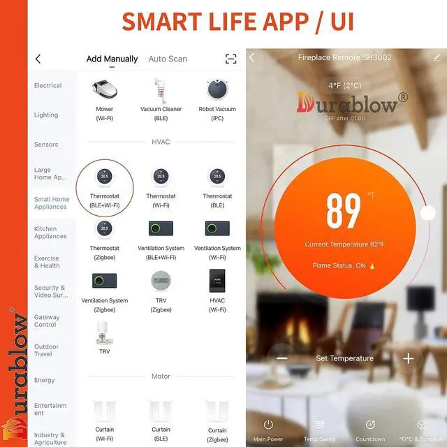 Alt view image 6 of 7 - Durablow SH3002D-RH On/Off Dual WiFi (2.4G+5G) Gas Fireplace Remote Control for Millivolt Valve, Smart Home, Works with Alexa, Google Home (Timer + Wireless Thermostat + Programmable + Remote Handset)