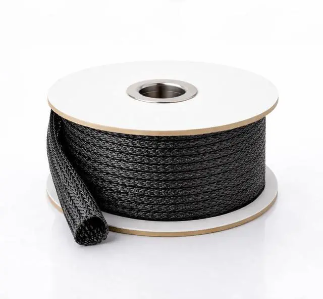 Main image of MGI SpeedWare Expandable Non-Split PET Braided Cable Sleeve, High-Temperature Black Loom for Automotive Harness and Chew-Resistant Home Office Wire Management, 25ft Length (1" - 100ft)