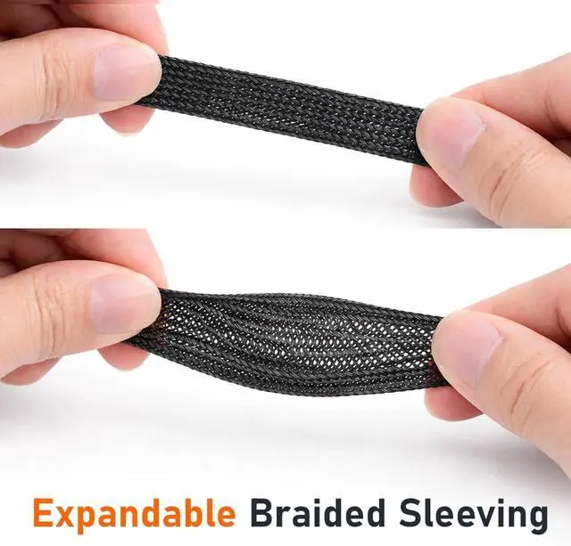 Alt view image 3 of 7 - MGI SpeedWare Expandable Non-Split PET Braided Cable Sleeve, High-Temperature Black Loom for Automotive Harness and Chew-Resistant Home Office Wire Management, 25ft Length (1/2" - 100ft)