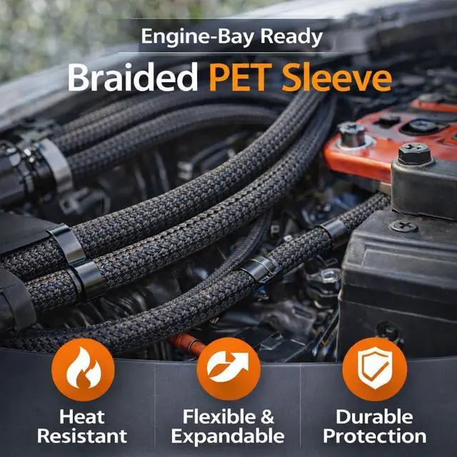 Alt view image 4 of 7 - MGI SpeedWare Expandable Non-Split PET Braided Cable Sleeve, High-Temperature Black Loom for Automotive Harness and Chew-Resistant Home Office Wire Management, 25ft Length (1/2" - 100ft)