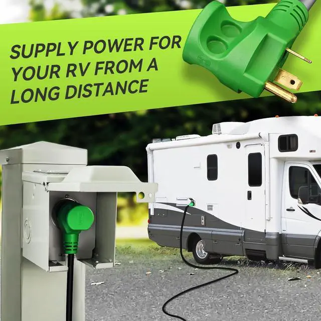 Alt view image 2 of 7 - RVMATE 30 Feet 30 Amp RV Lockable Power Extension Cord with Easy Plug-in Handle, TT-30P to L5-30R, LED Indicator, 10 AWG, ETL Listed