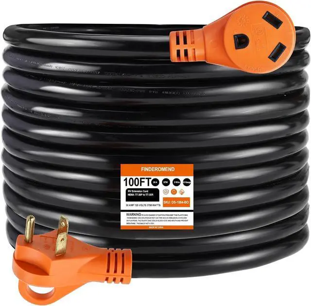 Main image of Finderomend 100ft 30 Amp RV Extension Cord, RV Power Cord NEMA TT-30P to TT-30R Heavy Duty 125V 3750W,10/3 STW 10AWG Gauge for RV Trailer Campers-with Cord Organizer
