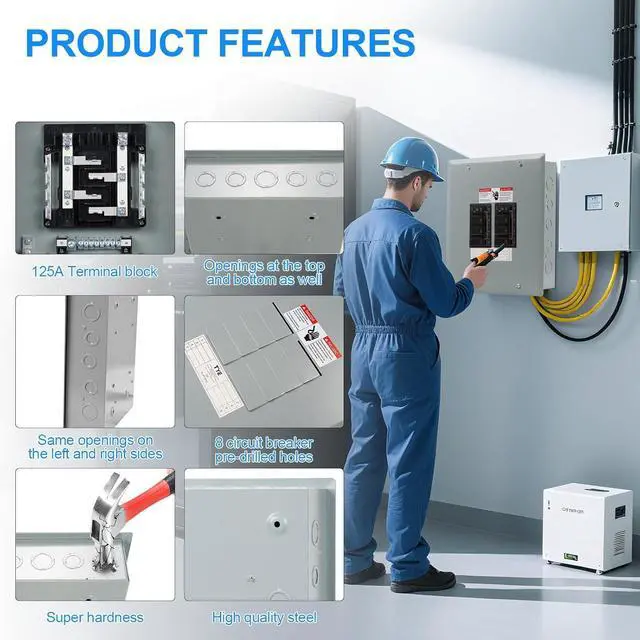 Alt view image 3 of 6 - THQL Circuit BreakerPanels, 8-Space, 125A Circuit Breaker Distribution Box, 120V/240V Circuit Breaker Electrical Enclosure,Indoor Main Lug Load Center, No UL Approval