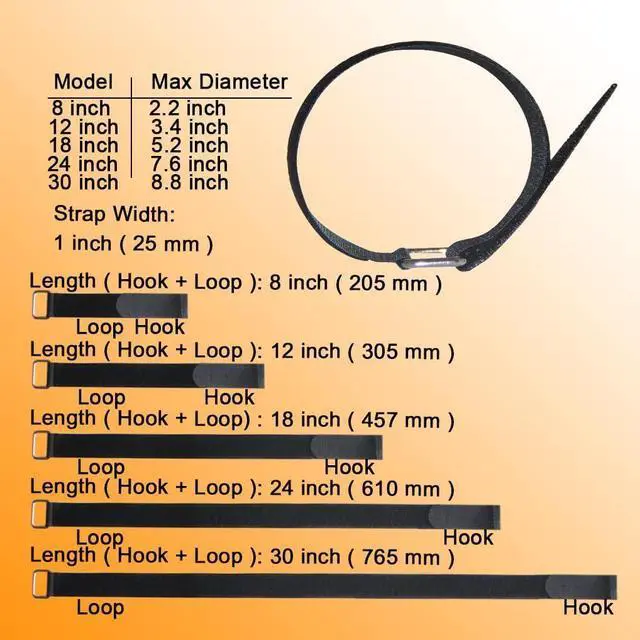 Alt view image 2 of 7 - 8"12"18"24"30" Hook and Loop Fastening Cable Strap - 30 Pack Reusable Nylon Extend Securing Strap - Adjustable Cinch Strap with Buckle