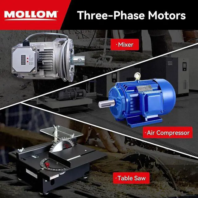 Alt view image 7 of 7 - MOLLOM 3 Phase Converter, Digital Phase Shift 5.5KW 7.5HP 23Amps 220-240V, Single to Three Phase Converter for 3PH Motors, Automatic Restart to Protect Motor from Blocking