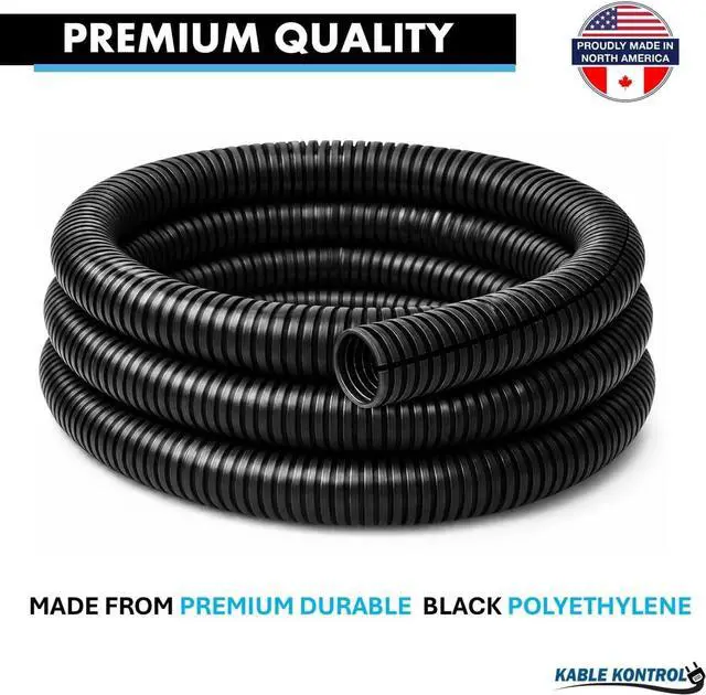 Alt view image 4 of 7 - Kable Kontrol Split Wire Loom Tubing 5/8 Inch 100 Ft Long - Black Wire Conduit Cover for Cords - Corrugated Tubing and Protector for Automotive Wires Durable Polyethylene