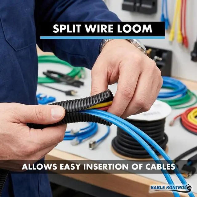 Alt view image 5 of 7 - Kable Kontrol Split Wire Loom Tubing 5/8 Inch 100 Ft Long - Black Wire Conduit Cover for Cords - Corrugated Tubing and Protector for Automotive Wires Durable Polyethylene