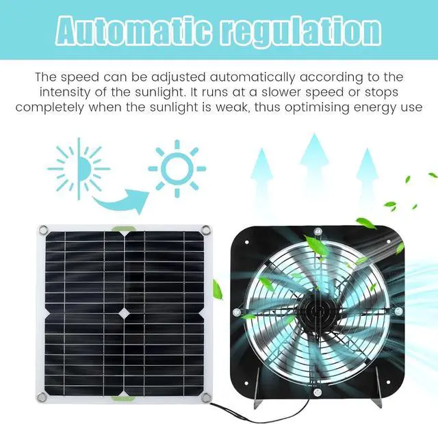 Alt view image 4 of 7 - Solar Panel Fan Kit 13.5inch 100W Waterproof Solar Powered Exhaust Fan 3000rpm Auto Adjustable High Efficiency Cooling Chicken Solar Fan Solar Camping Fan for Dog Kennel ZHAZHAMO(Black)