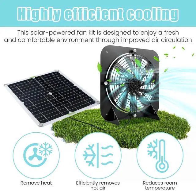 Alt view image 5 of 7 - Solar Panel Fan Kit 13.5inch 100W Waterproof Solar Powered Exhaust Fan 3000rpm Auto Adjustable High Efficiency Cooling Chicken Solar Fan Solar Camping Fan for Dog Kennel ZHAZHAMO(Black)