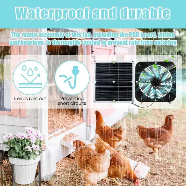 Alt view image 6 of 7 - Solar Panel Fan Kit 13.5inch 100W Waterproof Solar Powered Exhaust Fan 3000rpm Auto Adjustable High Efficiency Cooling Chicken Solar Fan Solar Camping Fan for Dog Kennel ZHAZHAMO(Black)
