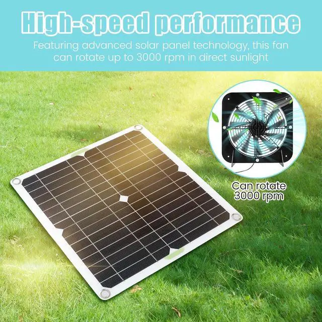 Alt view image 7 of 7 - Solar Panel Fan Kit 13.5inch 100W Waterproof Solar Powered Exhaust Fan 3000rpm Auto Adjustable High Efficiency Cooling Chicken Solar Fan Solar Camping Fan for Dog Kennel ZHAZHAMO(Black)