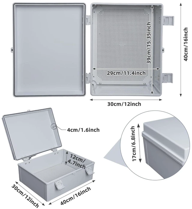 Alt view image 4 of 7 - Waterproof Junction Box, 16''x12''x6.8'' Plastic Large Enclosure Electrical Box Water Resistant Outdoor Junction Box Enclosure with Internal Mounting Panel Grey