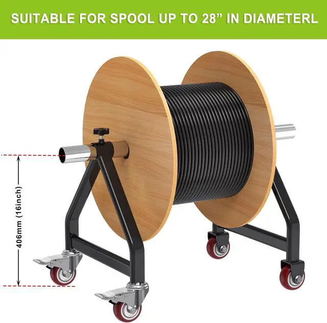 Alt view image 2 of 7 - Wire Spool Rack, Portable Cable Caddy, Swivel Caster Wheels with Brake, Steel Fully Welded Wire Rack Dispenser for up to 28" Diameter Spools, 220 lbs Capacity, Black