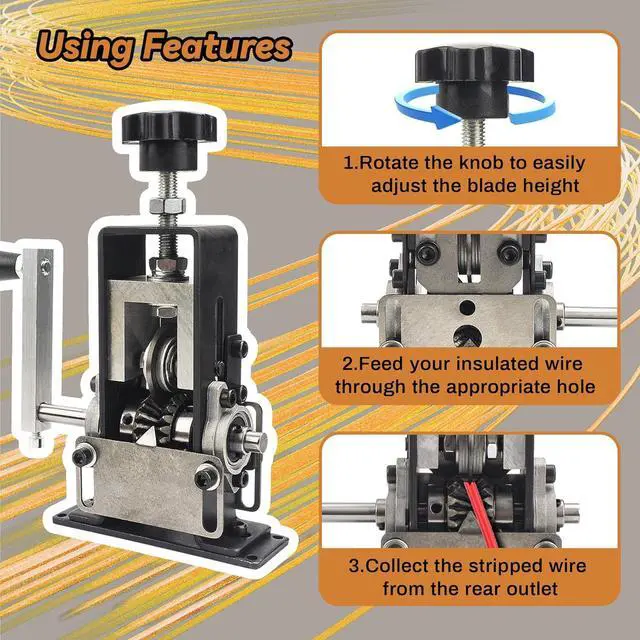 Alt view image 3 of 7 - Manual Wire Stripping Machine Copper/Drill Wire Stripper,Wire Stripper Machine with Hand Crank Portable,Wire Stripping Tool Aluminum Construction
