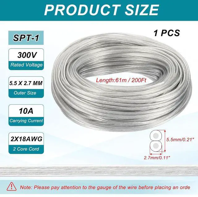 Alt view image 2 of 7 - PATIKIL 200Ft 18/2 PVC Covered Wire, 300V SPT-1 Lamp Cord Insulated Heat Resistant Electronical Flexible Cable for LED Lamp Wire Audio Cable Speaker, Clear, UL Listed