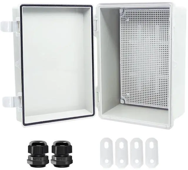 Main image of Junction Box, Hinged Cover IP67 Waterproof ABS Project Box with 2 NPT 1/2" Cable Gland, Electrical Box Enclosure with Mounting Plate & Wall Bracket 11.4 x 7.5 x 5.5inch(290x190x140mm)