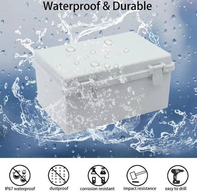 Alt view image 2 of 6 - Junction Box, Hinged Cover IP67 Waterproof ABS Project Box with 2 NPT 1/2" Cable Gland, Electrical Box Enclosure with Mounting Plate & Wall Bracket 11.4 x 7.5 x 5.5inch(290x190x140mm)