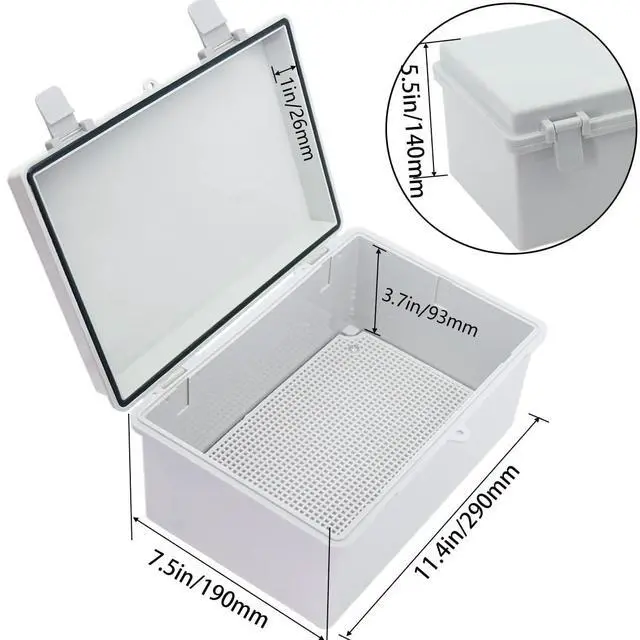 Alt view image 3 of 6 - Junction Box, Hinged Cover IP67 Waterproof ABS Project Box with 2 NPT 1/2" Cable Gland, Electrical Box Enclosure with Mounting Plate & Wall Bracket 11.4 x 7.5 x 5.5inch(290x190x140mm)