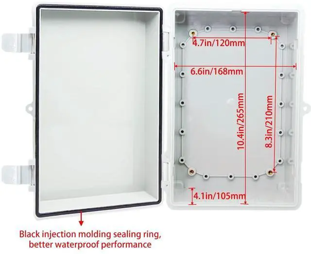 Alt view image 4 of 6 - Junction Box, Hinged Cover IP67 Waterproof ABS Project Box with 2 NPT 1/2" Cable Gland, Electrical Box Enclosure with Mounting Plate & Wall Bracket 11.4 x 7.5 x 5.5inch(290x190x140mm)