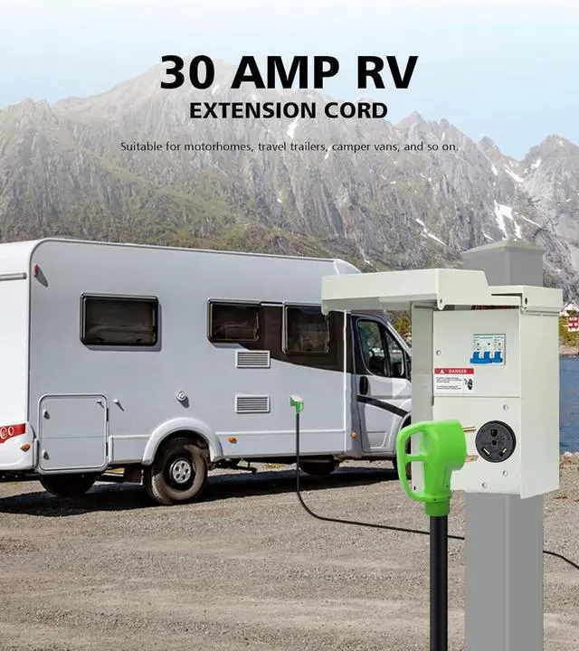 Alt view image 2 of 6 - 15FT 30 Amp RV Extension Cord with Grip Handle, Rated for 120V / Max 3600W, 3-Prong 10-Gauge STW, NEMA TT-30P/R Generator Cord, PVC Heat-Resistant Coating, ETL-Listed