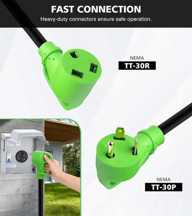 Alt view image 3 of 6 - 15FT 30 Amp RV Extension Cord with Grip Handle, Rated for 120V / Max 3600W, 3-Prong 10-Gauge STW, NEMA TT-30P/R Generator Cord, PVC Heat-Resistant Coating, ETL-Listed