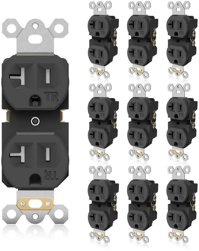 Main image of TOPELER Duplex Receptacle Outlet, 10Pack Tamper-Resistant Electrical Outlet, Residential Grade, 20A 125V, Self-Grounding, 2-Pole, UL Listed, Black