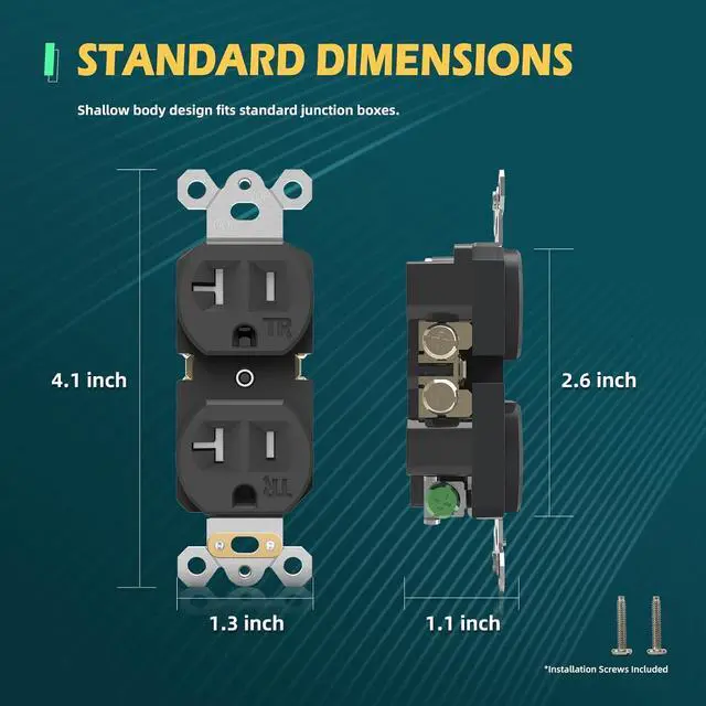 Alt view image 7 of 7 - TOPELER Duplex Receptacle Outlet, 10Pack Tamper-Resistant Electrical Outlet, Residential Grade, 20A 125V, Self-Grounding, 2-Pole, UL Listed, Black