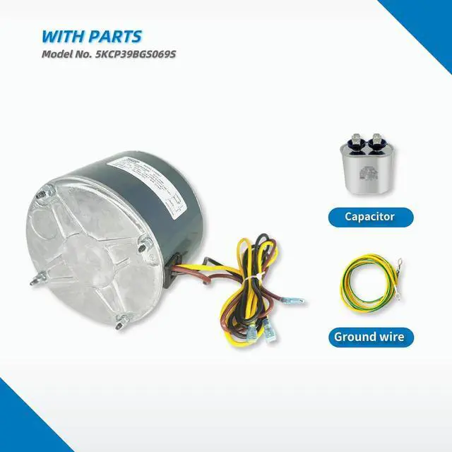 Alt view image 6 of 6 - Replacement Condenser Fan Motor for Carrier 5KCP39BGS069S #3S001, #GE3907 Genteq Bryant Payne Dayton AC/Air Conditioner 1/10 HP 1100 RPM 208-230V 60HZ 48 Frame with OEM Capacitor