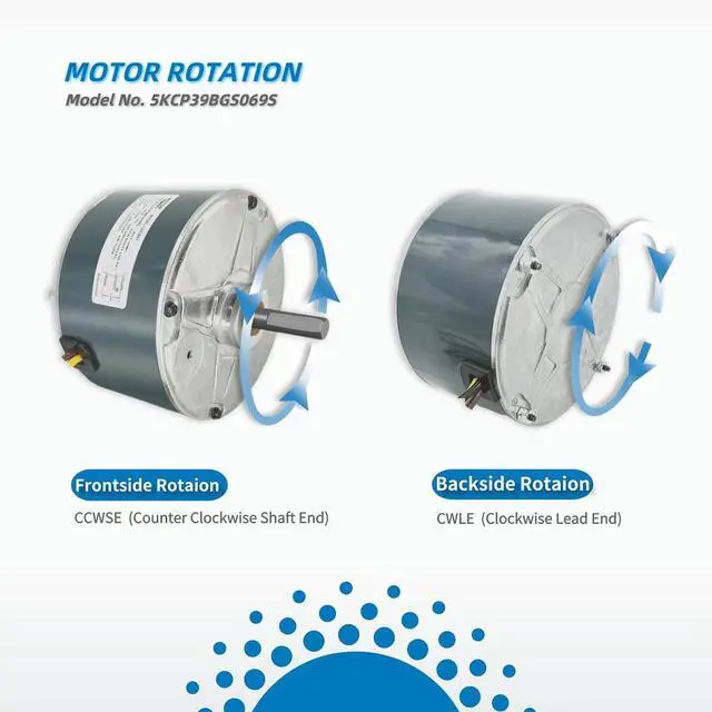 Alt view image 4 of 6 - Replacement Condenser Fan Motor for Carrier 5KCP39BGS069S #3S001, #GE3907 Genteq Bryant Payne Dayton AC/Air Conditioner 1/10 HP 1100 RPM 208-230V 60HZ 48 Frame with OEM Capacitor