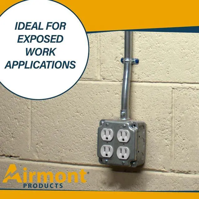 Alt view image 4 of 7 - Outlet Box Kit, Includes 4x4'' Welded Metal Electrical Box, 2 Tamper Resistant 20 Amp Duplex Receptacle Outlets, Duplex Receptacle 4x4'' Cover, 16 Knockouts, Green Pigtail Grounding Wire and Screw