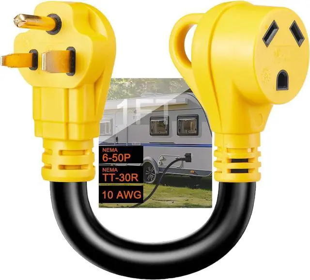 Main image of NEMA 6-50P Male to TT-30R AC Power Adapter Cord, STW 10AWG/3C, 3 Prong 50 Amp Welder Male Plug to 30 Amp RV Generator Female Connector Adapter, 125 Volt, ETL Listed