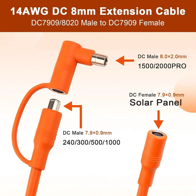 Alt view image 2 of 7 - MOOKEERF 14AWG DC 8mm Extension Cable for Solar Panel 30FT,DC7909 Solar Panel Cable Female to Male with DC8020 Male Adapter Compatible with Aker,GZ Yeti,BLUETT,Jackery Portable Power Station - 30 Foot