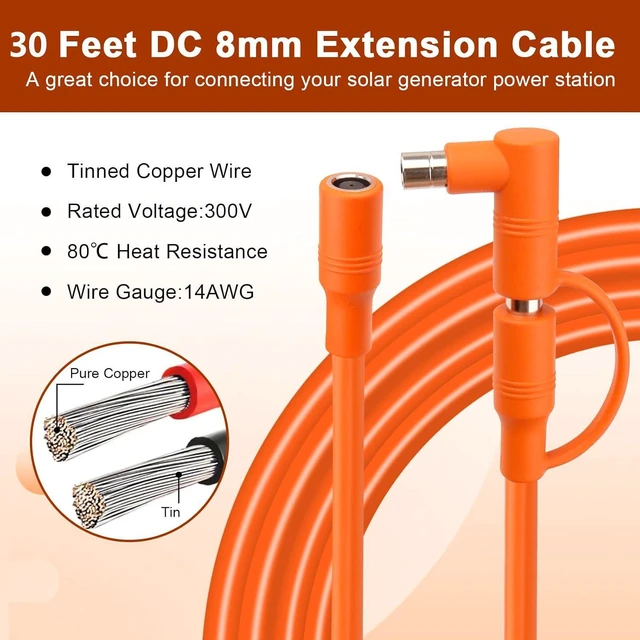 Alt view image 4 of 7 - MOOKEERF 14AWG DC 8mm Extension Cable for Solar Panel 30FT,DC7909 Solar Panel Cable Female to Male with DC8020 Male Adapter Compatible with Aker,GZ Yeti,BLUETT,Jackery Portable Power Station - 30 Foot