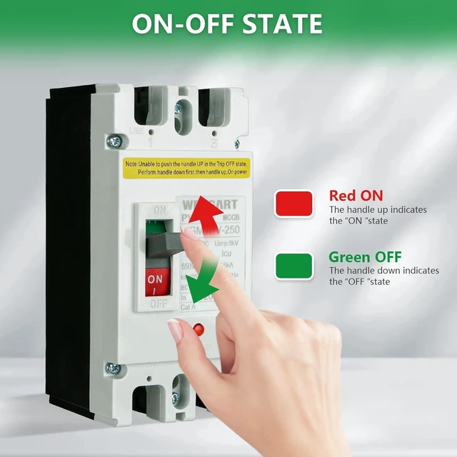 Alt view image 5 of 7 - Wengart Automatic Circuit Breaker DC 200A, MCCB 2P Max 500V, Independent Polarity for Solar Photovoltaic Systems and Lithium Batteries, Professional Protection Boxed, WGM1PV-250